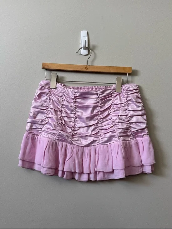 Maeve Anthropologie (NWT) Satin Chiffon Ruched Mini pink skirt - Picture 2 of 7
